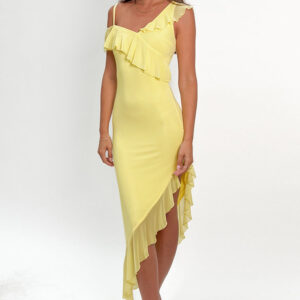 Everleene Yellow Ruffle Mesh Midi Dress