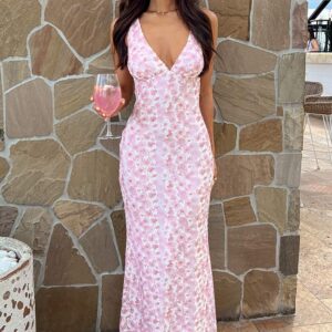 Farida Pink Lace Maxi Dress