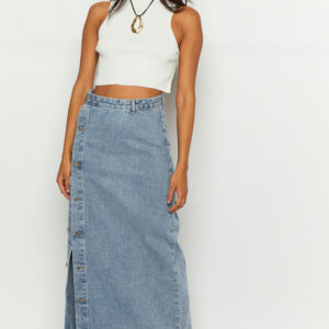 Fazio Button Side Denim Maxi Skirt