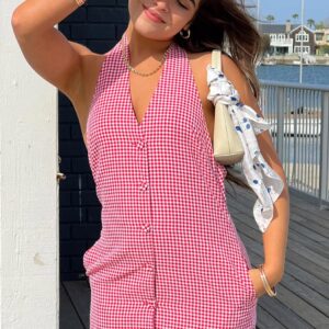Felix Red Gingham Halter Mini Dress