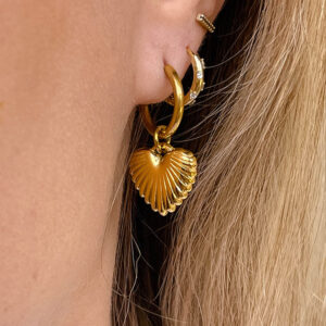 Fell For You Gold Textured Heart Pendant Earrings