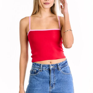 Florrie Red Pink Contrast Knit Top
