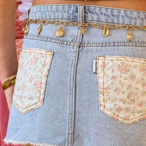 Found Love Floral Light Wash Denim Skirt