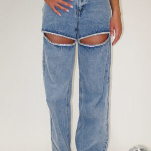 Gem Diamante Trim Wide Leg Denim Jeans