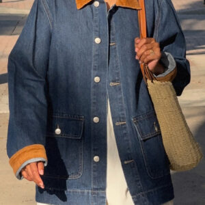 Hendrick Mid Wash Denim Cord Trim Oversized Jacket