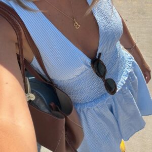 Juna Light Blue Stripe Shirred Mini Dress
