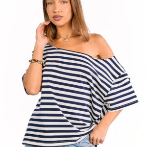 Kaiser Navy Stripe Off Shoulder Oversized Top