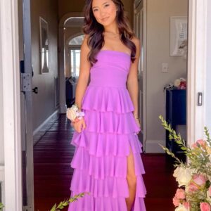 Kim Magenta Strapless Ruffle Maxi Dress