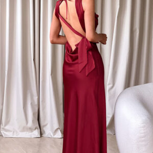 Laria Wine Satin Formal Maxi Dress