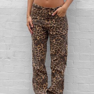 Lioness Carmela Leopard Print Straight Leg Jeans