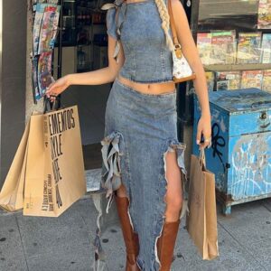 Lioness Rendezvous Faded Denim Maxi Skirt