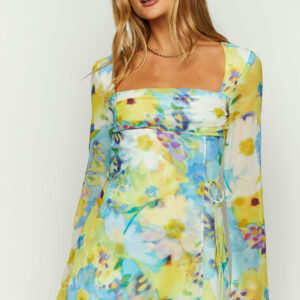 Lucy Blue Floral Long Sleeve Mini Dress