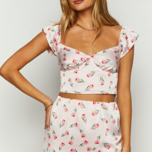 Maeva Pink Satin Tulip Print Top