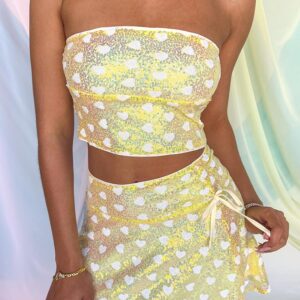 Mary Yellow Sequin Strapless Corset Top