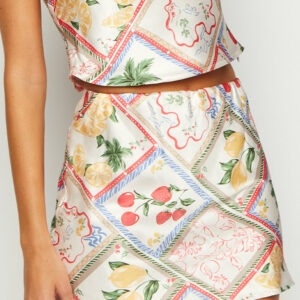 Milliana White Satin Roma Print Skirt