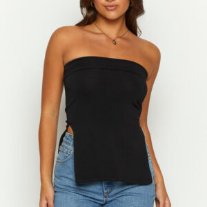 Mordani Black Knit Strapless Top
