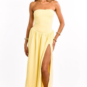 Nate Yellow Strapless Formal Maxi Dress