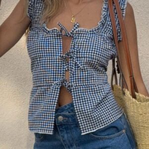 Neevie Black Gingham Tie Top