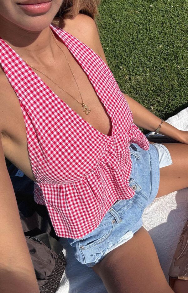Opolo Red Gingham Crop Top