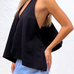 Petie Black Linen Blend Top