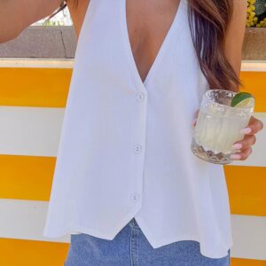 Petie White Linen Blend Top