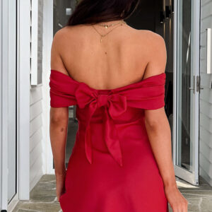Primrose Red Satin Off the Shoulder Mini Dress