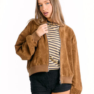 Rebecca Tan Cuffed Suedette Bomber Jacket