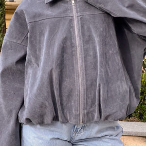 River Steel Grey Suedette Bubble Hem Bomber Jacket