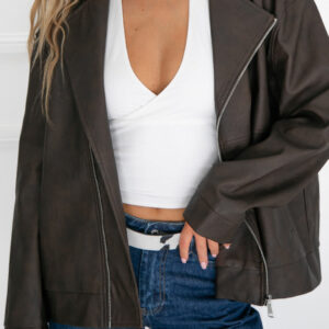Rochelle PU Chocolate Brown Oversized Biker Jacket