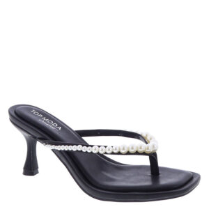 Selena Black Pearl Detail Thong Heels