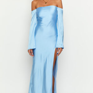 Shae Blue Satin Long Sleeve Maxi Dress