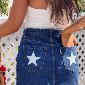 Siletto Star Blue Denim Low Rise Mini Skirt