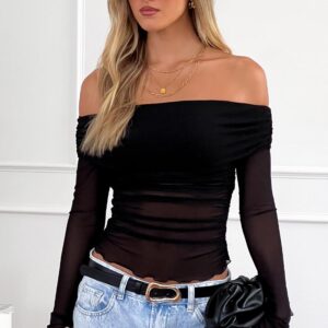 Sky Black Mesh Off Shoulder Top