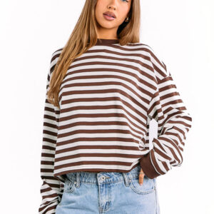 So Breezy Chocolate Stripe Long Sleeve Top