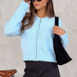 Stacey Light Blue Zip Knit Cardigan