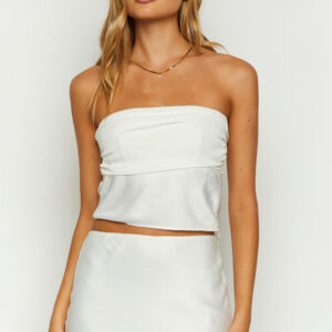 Starry Night White Strapless Satin Crop Top