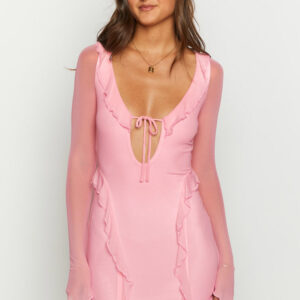 Surround Sound Pink Mesh Long Sleeve Mini Dress