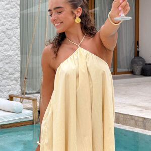 Talei Yellow Halter Puff Mini Dress