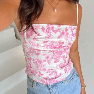 Tamra Pink Printed Low Back Top