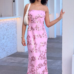 Tari Pink Butterfly Sequin Maxi Dress