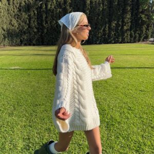 Thursdays Cream Cable Knit Sweater Dress