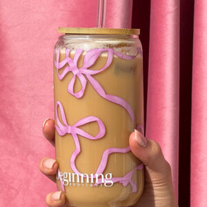 Twinkle Pink Bow Glass Tumbler